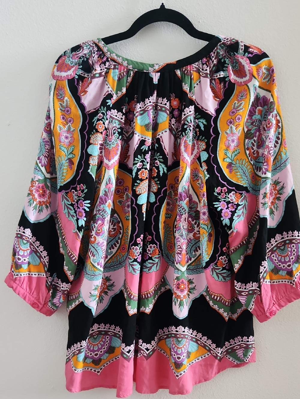 Rachel Zoe Pink Black & Yellow Paisley Floral Peasant Blouse - Picture 7 of 7